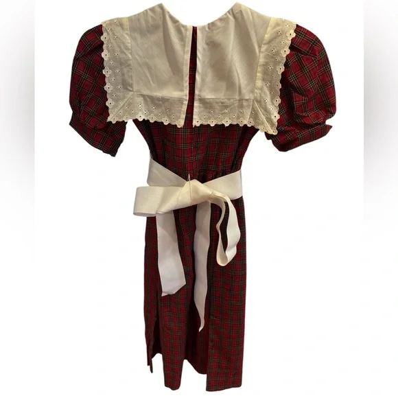 80s SUSANNE LIVELY RED TARTAN PLAID HERITAGE PRINT MAXI DRESS W PILGRIM COLLAR 8 - Picture 3 of 7